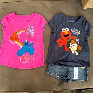 2T Girls Toddler Elmo Shirt and Shorts Set Jumping Bean Adjustable Waistband